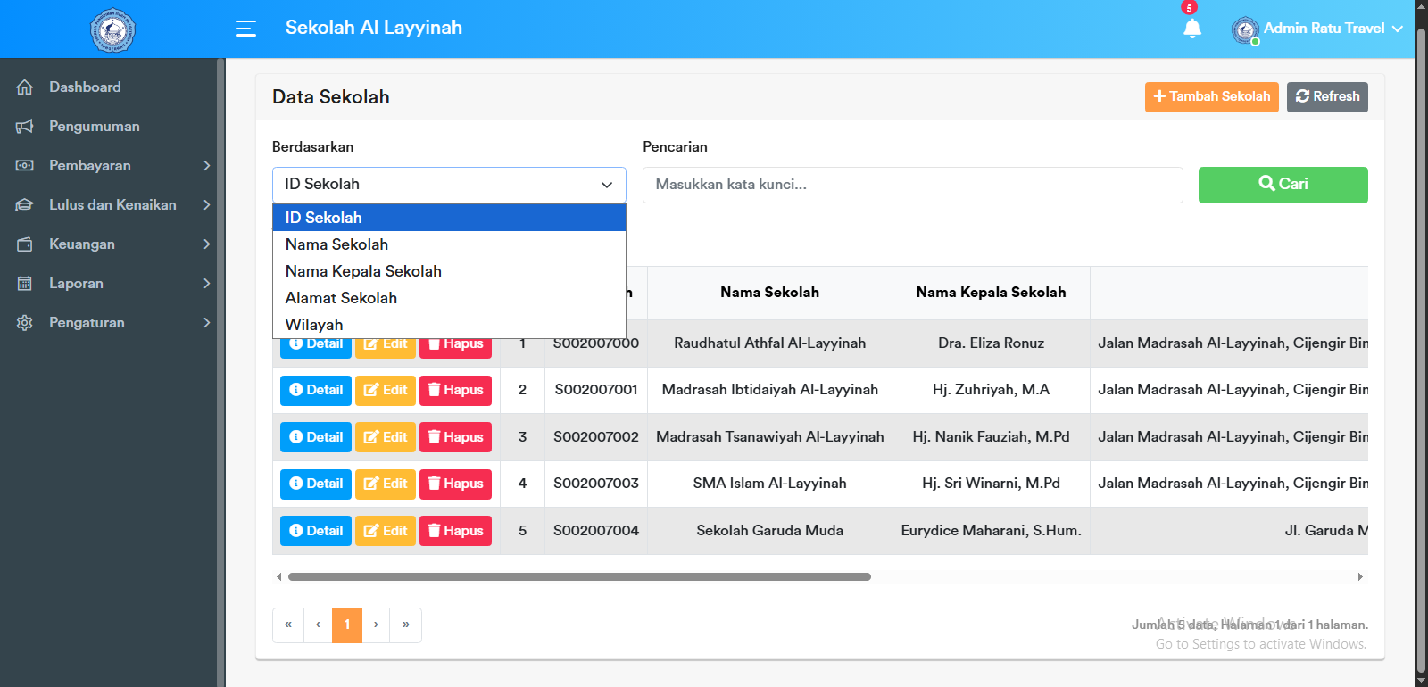 Filter Pencarian Sekolah